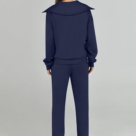 Prinbara 2 Piece Shawl Collar Half-zip Tracksuit in Navy Blue - Picture 2 of 5